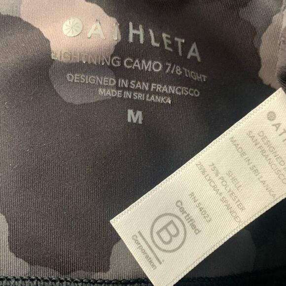 Athleta Lightning Camo Tight Leggings High Rise Ankle Black Gray Size Medium - Picture 5 of 6